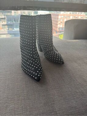 Black Studded Pointed Toe Ankle Boots - Women